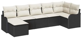 Conjunto de Sofás de Jardim vidaXL 7 Peças com Almofadas Preto Rattan