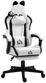 HOMCOM Cadeira Gaming com Orelhas Cadeira Gamer Reclinável com Altura Ajustável e Suporte Lombar 65x62x116-124 cm Branco | Aosom Portugal