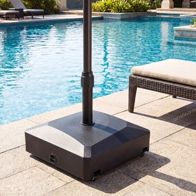 Base para guarda-sol recheável com água e areia, com rodas, 2 travões e 2 adaptadores para postes de 36/38/48 mm, com capacidade para 80 kg, para jard