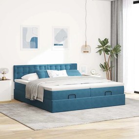 Estrutura cama otomana colchões 180x200 cm veludo azul escuro