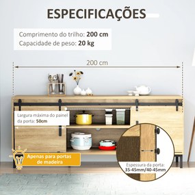 Ferragens Portas de Correr 200 cm Kit para Porta de Correr Dupla Largura 50 cm Aço Carbono Preto
