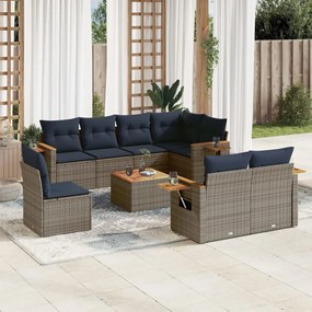 vidaXL 9 pcs conjunto sofás p/ jardim c/ almofadões vime PE cinzento