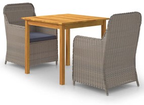 vidaXL 3 pcs conjunto de jantar para jardim castanho