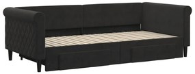 Sofá-cama com gavetão e gavetas 90x200 cm veludo preto
