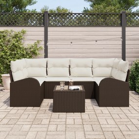 vidaXL Conjunto de Sofá de 7 Peças com Almofadas Castanho Polirattan