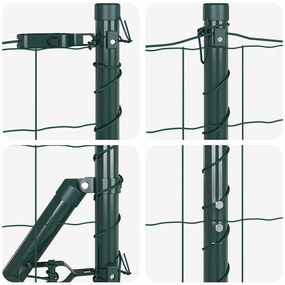 Cerca Euro com 7 postes pontudos, 1,6 x 10 m, em aço galvanizado verde