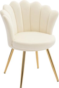 Poltrona em forma de concha, cadeira de Toucador, poltrona de veludo, poltrona de sala com pés em metal dourado bege