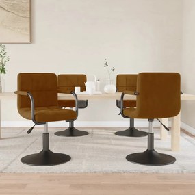 vidaXL Cadeiras de jantar giratórias 4 pcs veludo castanho