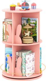 Estante giratória para crianças 40 x 40 x 65 cm Estante infantil com 2 níveis e separadores em forma de coelho  Rosa