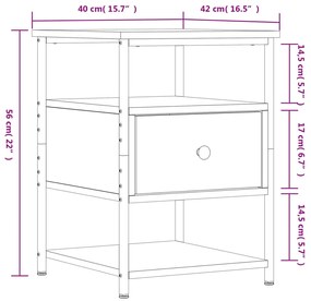 Mesa de cabeceira 40x42x56 cm derivados madeira cinzento sonoma