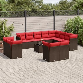 vidaXL 13 pcs conjunto sofás p/ jardim c/ almofadões vime PE castanho