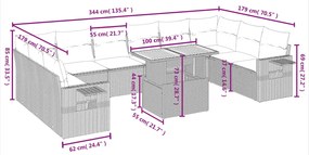 11 pcs conjunto sofás de jardim c/ almofadões vime PE preto