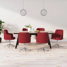 vidaXL Cadeiras de jantar giratórias 6 pcs tecido vermelho tinto