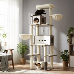 Arranhador para gatos de vários andares com cavernas 60 x 60 x 197 cm bege