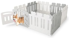 Cercadinho para animais de estimação em HDPE com 8 painéis e porta para todas as condições climáticas - marrom