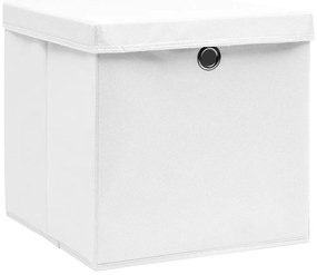 Caixas de arrumação com tampas 10 pcs 32x32x32 cm tecido branco