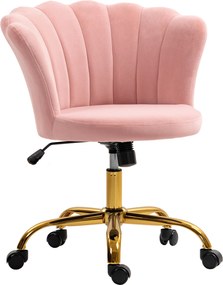 Cadeira de escritório em veludo, cadeira de Toucador com encosto em forma de pétala, altura ajustável, 69 x 64 x 80-90 cm, rosa