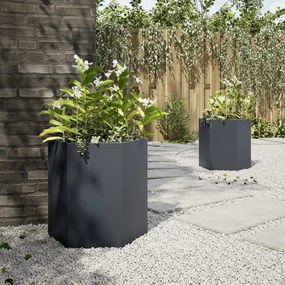 Vasos floreiras jardim 2 pcs hexagonal 46x40x45cm aço antracite