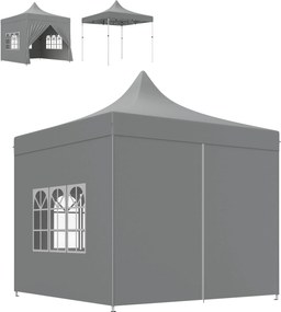 Tenda de jardim dobrável 3 x 3 m, 4 paredes laterais removíveis, 3 janelas, altura ajustável, saco de transporte cinzento