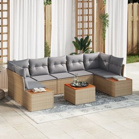vidaXL Conjunto de Sofá de Jardim de 8 Peças com Almofadas Bege Poli Rattan Acácia