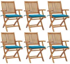 vidaXL Cadeiras de jardim dobráveis c/ almofadões 6 pcs teca maciça