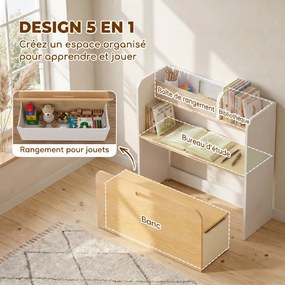 Conjunto de Secretária e Cadeira Infantil, 80 x 29 x 80 cm, Design 5 em 1, Branco
