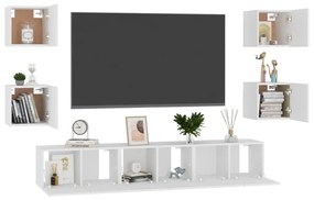 Conjunto de 7 Móveis de Parede de TV Funchal S - Branco - Design Moder