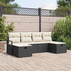Conjunto de Sofá de Jardim vidaXL de 6 Peças com Almofadas Preto Poliratan