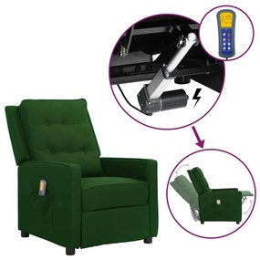 vidaXL Poltrona elevatória de massagens tecido verde-escuro