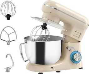 HOMCOM Batedeira Planetária 4,5L 1300W 6 Velocidades Taça de Aço Inoxidável Batedor Gancho Varas Bege | Aosom Portugal