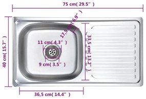 Lava-louças de cozinha com ralo e sifão aço inoxidável