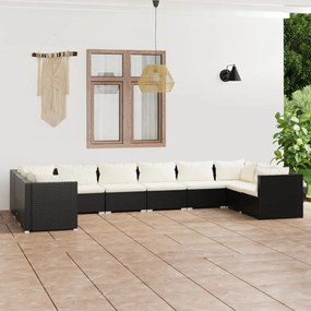 10 pcs conjunto lounge de jardim c/ almofadões vime PE preto