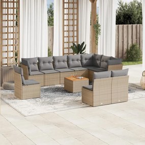 11 pcs conj. sofás jardim c/ almofadões vime PE bege misturado