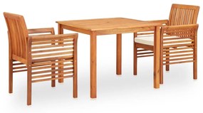 vidaXL 3 pcs conjunto de jantar exterior c/ almofadões acácia maciça