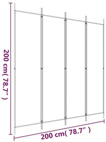 Biombo com 4 painéis 200x200 cm tecido branco