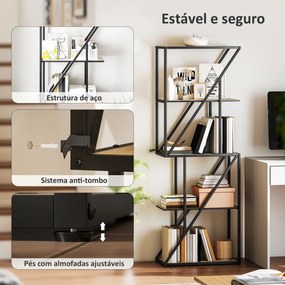 Estante de 5 Níveis Estante para Livros Estilo Industrial com Prateleiras Abertas e Estrutura de Aço 60x30x165 cm Madeira e Preto