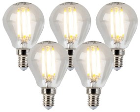 Conjunto de 5 lâmpadas esféricas de filamento LED reguláveis E14 5W 470lm 2700K
