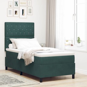 Cama Box com Colchão &amp; LED verde escuro 90x190 cm Veludo