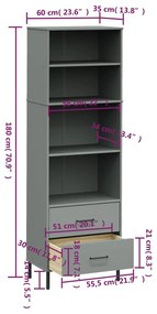 Estante c/ 2 gavetas 60x35x180 cm madeira maciça OSLO cinzento