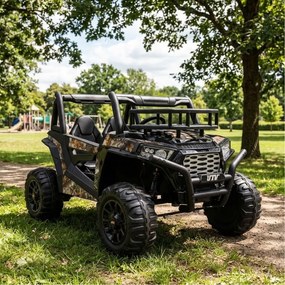 Jipe elétrico para crianças Tipo UTV 24V 2 Lugares em imitação de pele, comando à distância 2,4 GHz, 2 motores de 200 W, bateria de lítio, travão elét