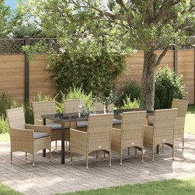 vidaXL Conjunto de Jantar de Jardim 9 Peças com Almofadas Berelas