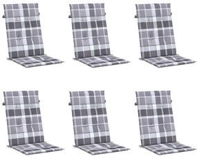 Almofadões cadeiras altas de jardim 6pcs tecido xadrez cinza
