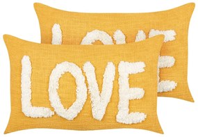 Conjunto de 2 almofadas decorativas em algodão amarelo 30 x 50 cm LOVE Beliani