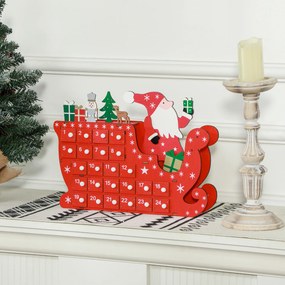 Calendário do Advento de madeira para encher, decoração de Natal com 24 gavetas, Pai Natal e trenó, 22,5 x 8 x 36 cm, vermelho