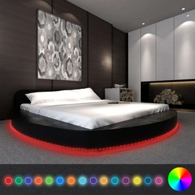 Cama com colchão 180x200 cm + LEDs couro artificial preto