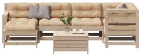 vidaXL 7 pcs conjunto lounge de jardim c/ almofadões pinho maciço