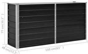 Canteiro elevado jardim aço galvanizado 160x40x77cm antracite