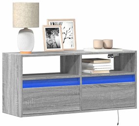 vidaXL Móvel de parede p/ TV c/ luzes LED 100x31x45 cm cinzento sonoma