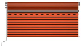 Toldo autom. c/ estore/LED/sensor vento 3x2,5m laranja/castanho