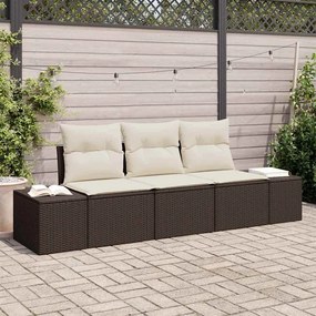 vidaXL Conjunto de Sofás de Jardim de 3 Peças com Almofadas Castanho Vime Poliéster